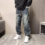 1506/QB8180/P50春秋新款百搭牛仔裤宽松直筒阔腿弯刀裤男1，男装牛仔裤，星座1506