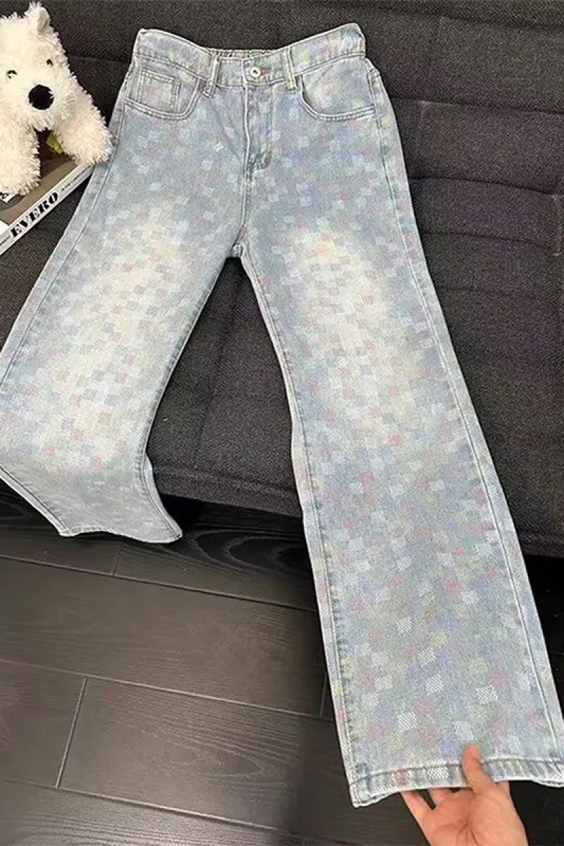 1506/QA1100/P50彩色格子牛仔裤男款秋季裤子美式复古直筒长裤,男装牛仔裤,星座1506