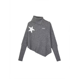 1506/QH310/P53灰色斗篷高领针织衫女秋冬慵懒风软糯毛衣宽松1图片