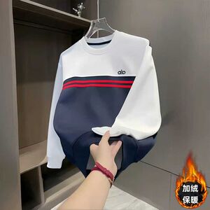 1506/Q加绒C400/P43秋冬潮流拼接圆领加绒卫衣男士长袖上衣2图片