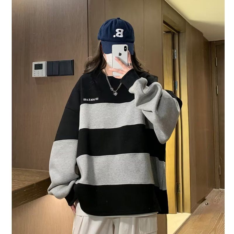 1506/Q88030/P38秋季圆领拼接卫衣女韩版慵懒风套头休闲上衣服潮,男装卫衣,星座1506