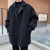 1506/Q5010/P69韩系赫本风黑色毛呢大衣男中长款情侣装外套1，男装毛呢大衣，星座1506