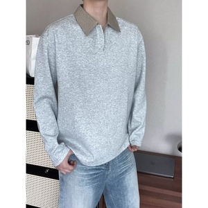 1506/Q42310/P38潮牌港风长袖Polo衫男美式复古宽松半拉链卫衣潮图片