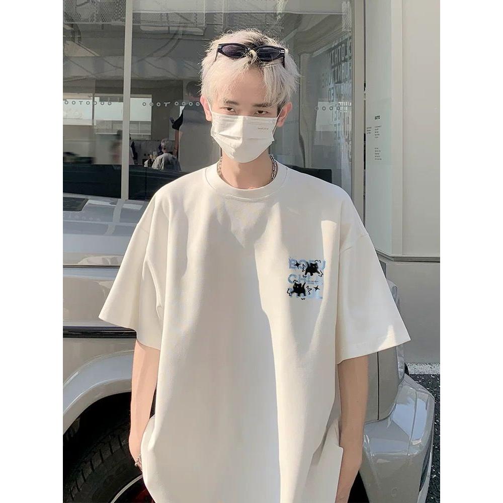 1506/QT4800/P34闪电猫印花重磅短袖t恤男夏季宽松大码男生上衣1,男装T恤,星座1506
