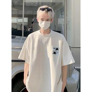 1506/QT4800/P34闪电猫印花重磅短袖t恤男夏季宽松大码男生上衣1图片