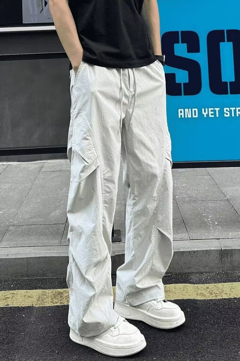 1506/QA80300/P42美式多口袋做旧工装裤男宽松捏褶装饰直筒休闲裤,男装工装外套,星座1506