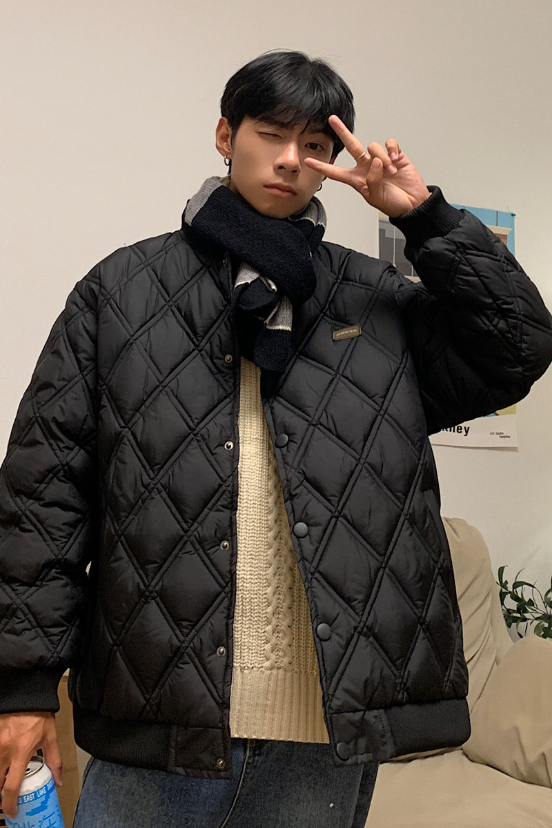 1506/2220/P75冬季2025立领菱形格保暖棉衣男港风情侣百搭棉服2,男装棉衣,星座1506