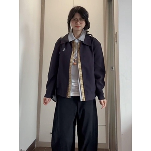 1506/Q68090/P65情侣款拼接格子外套秋百搭高街痞帅男女夹克上衣1图片