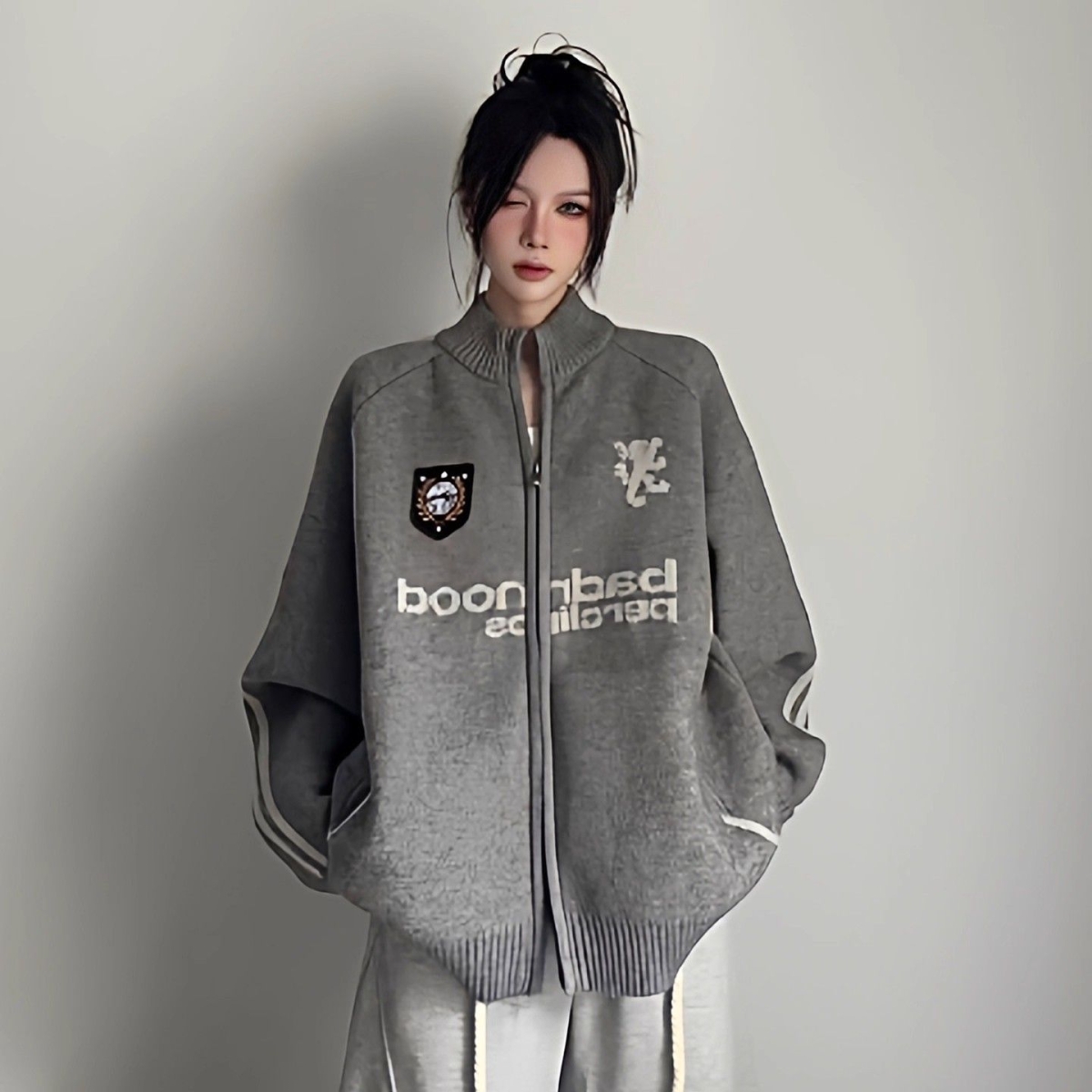 1506/QY770/P68男女美式复古字母双拉链开衫罗纹肌理针织衫2,男装针织衫/毛衣,星座1506