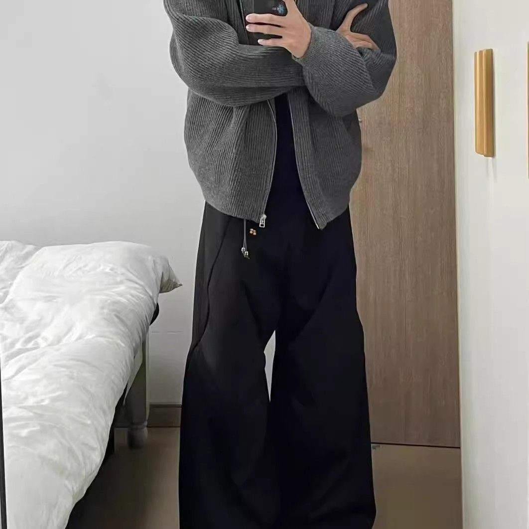 1506/QL1080/P62美式复古灰拉链高领毛衣连帽开衫羊毛针织衫男女2,男装针织衫/毛衣,星座1506