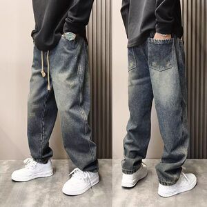 1506/QB8180/P50春秋新款百搭牛仔裤宽松直筒阔腿弯刀裤男1图片