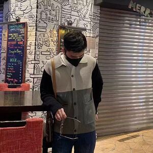 1506/Q25010/P59冬季新款外穿外套美式拼色开衫毛衣1图片
