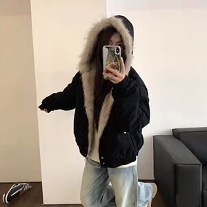 1506/Q86130/P90潮座山雕毛绒连帽棉服男女2025冬季加厚棉衣图片