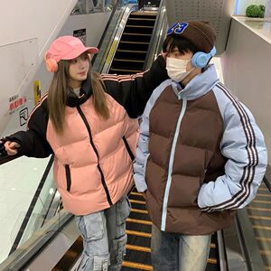 1506/Q88280/P66撞色拼接羽绒棉服外套女冬季宽松加厚棉衣2图片