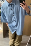 1506/QC1610/P44复古衬衫男夏装港风学生宽松男装上衣外穿，男装衬衫，星座1506