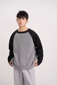 1506/QY18250/P46男女冬季宽松圆领套头针织衫日系情侣打底线衣1图片