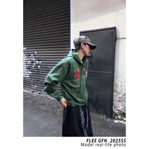 1506/QR-J7310/P64卫衣男连帽春秋季港风宽松潮牌印花百搭外套图片