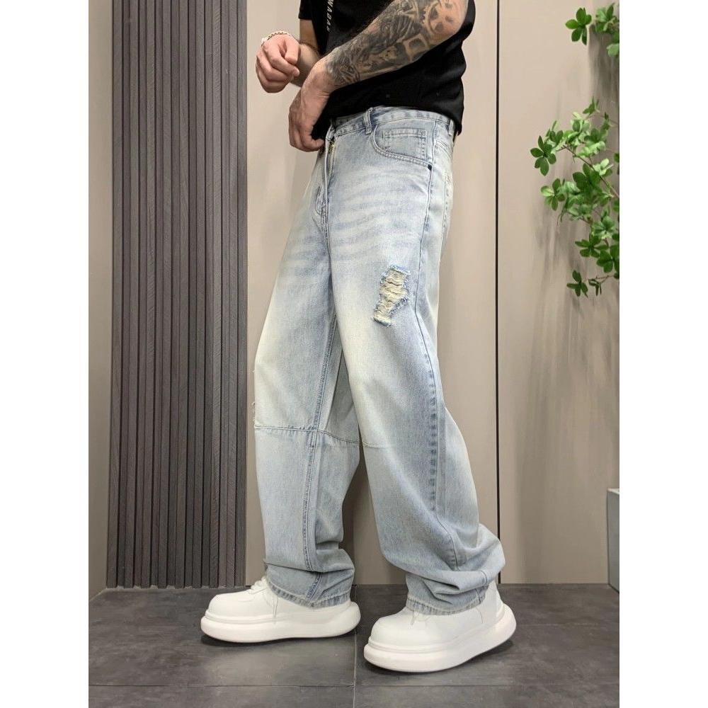 1506/QT12170/P50复古弯刀做旧牛仔裤显瘦阔腿休闲裤男裤子2025年,男装牛仔裤,星座1506