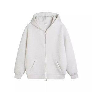 1506/QW1040/P46重磅纯色双拉链外套男生宽松连帽卫衣开衫春秋季1图片