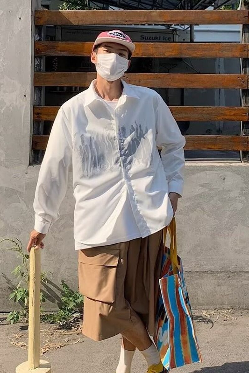 1506/Q8040/P38潮牌印花长袖衬衫男秋薄款寸衣痞帅休闲青少年外套,男装衬衫,星座1506