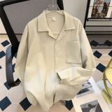 1506/QC5750/P62秋季韩系宽松古巴领长袖衬衫男士轻奢纯色上衣3，男装衬衫，星座1506