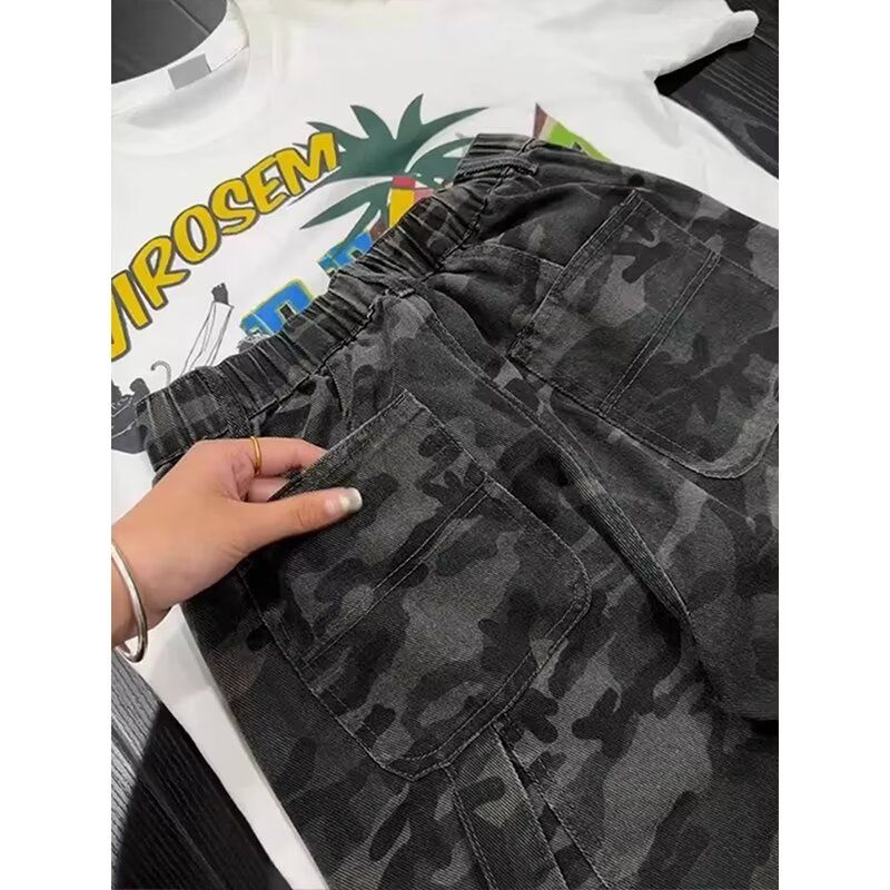 1506/QA0870/P47迷彩宽松直筒牛仔裤男高腰显瘦时尚工装阔腿裤,男装牛仔裤,星座1506