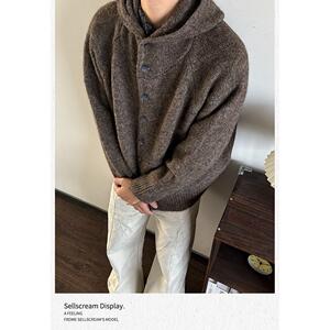 1506/Q31920/P59秋冬开衫毛衣美式复古休闲V领针织衫男纯色外套1图片