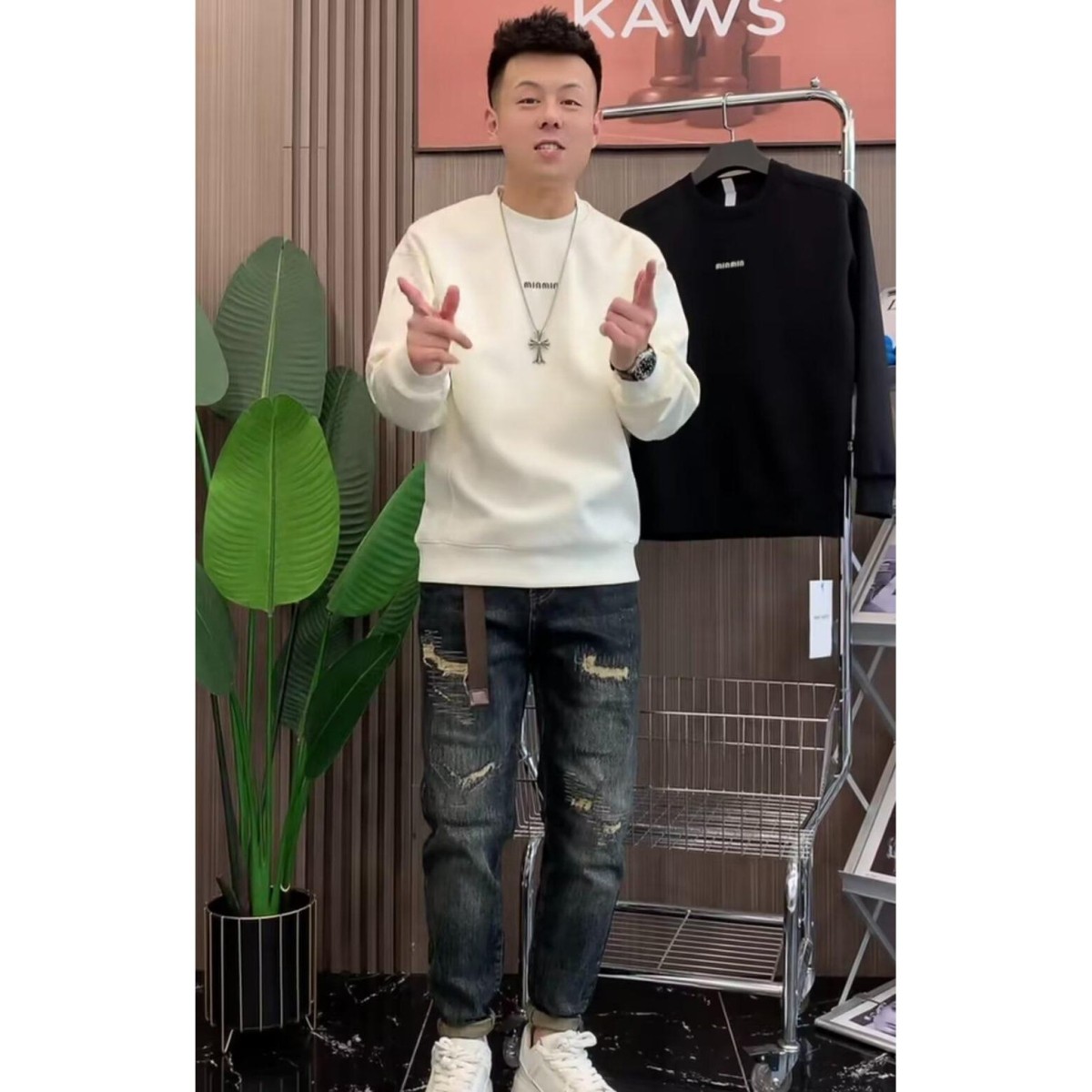 1506/QW6010/P37印花秋冬卫衣男春秋季韩版新款圆领宽松上衣图片