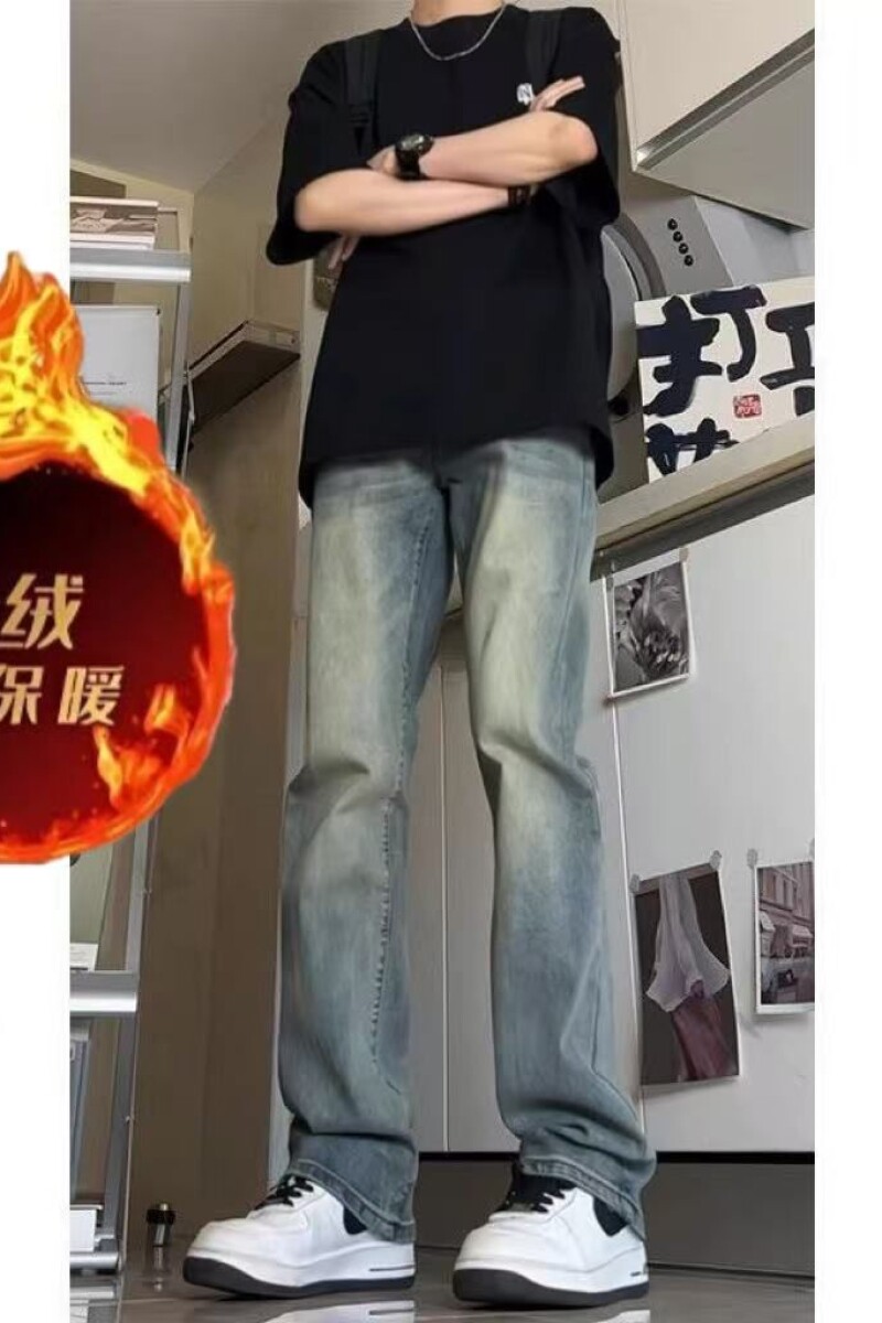 1506/Q52021加绒0/P45美式牛仔裤男修身显瘦复古冬季加绒微喇裤1,男装牛仔裤,星座1506
