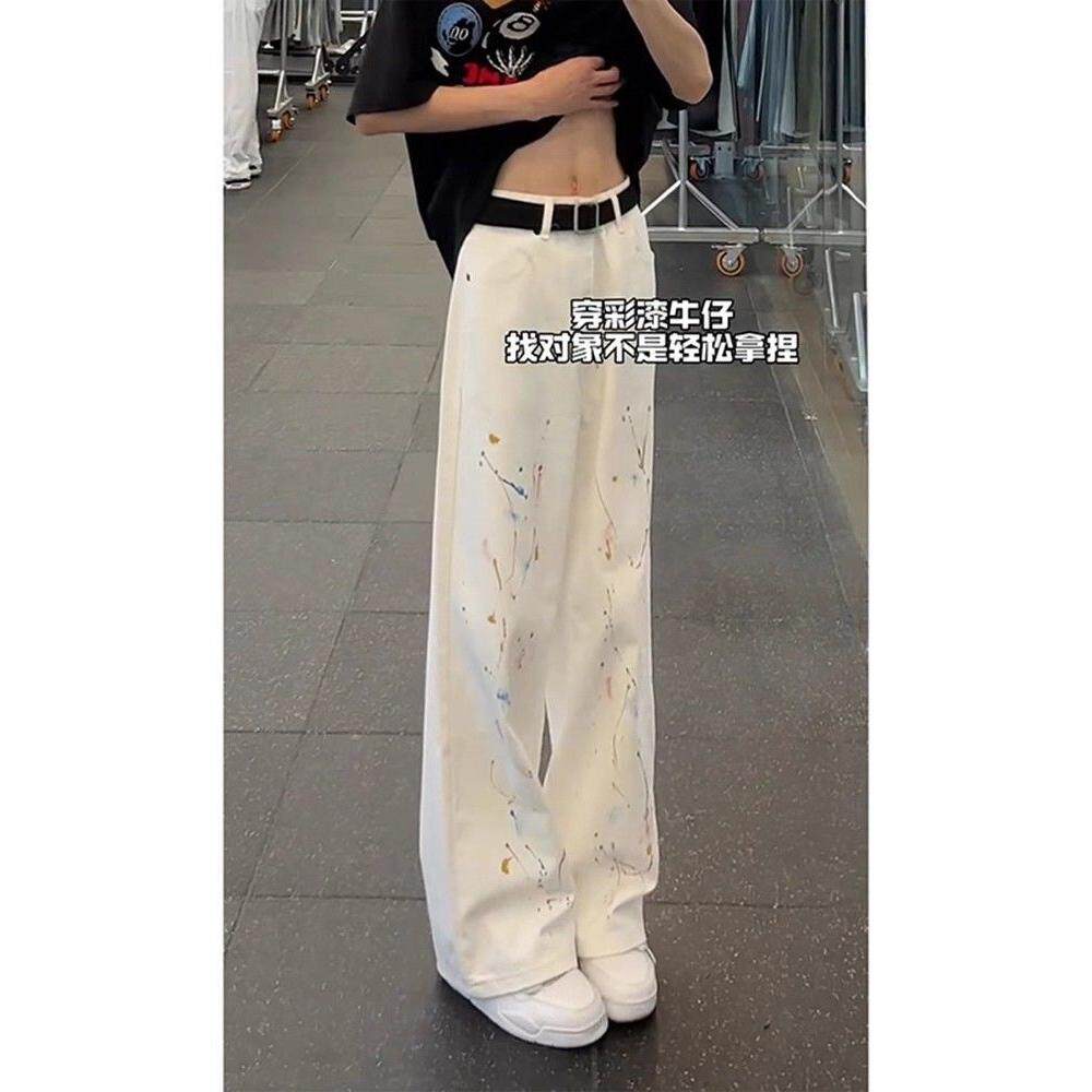1506/Q21330/P41美式高街扎染宽松工装阔腿牛仔裤女2025拖地裤子图片