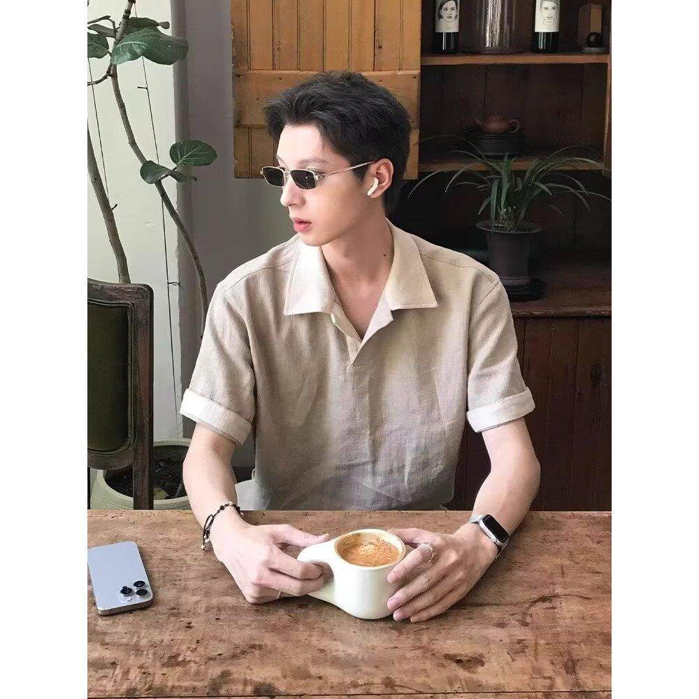 1506/Q325/P37半拉链翻领针织衫男弹力短袖卫衣丝光棉冰丝t恤,男装T恤,星座1506