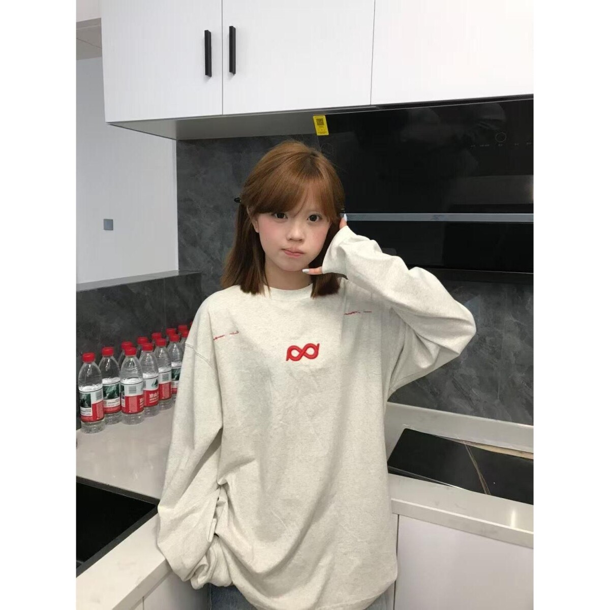 1506/QA10111/P46刺绣字母白灰色长袖t恤女潮牌体恤重磅2025年潮,男装T恤,星座1506