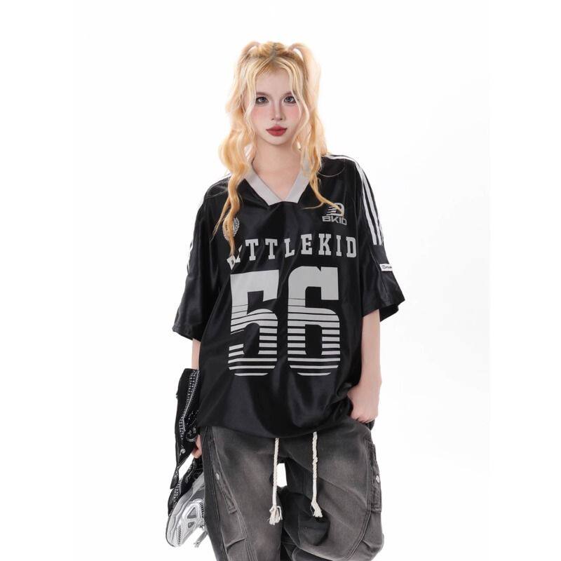 1506/Q212/P50美式撞色V领短袖T恤男女夏宽松运动风情侣装球衣，男装T恤，星座1506