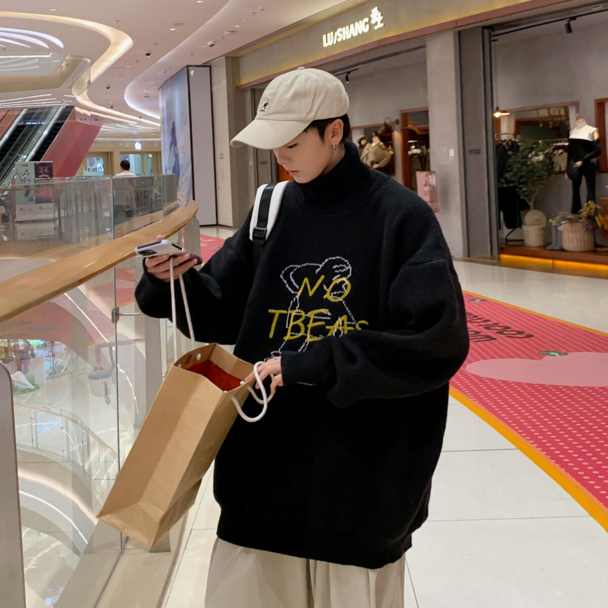 1506/QMY5040/P42纯色落肩圆领针织衫男春秋慵懒风毛衣外套,男装针织衫/毛衣,星座1506