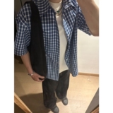 1506/QC1290/P40复古衬衫男夏装港风学生宽松小众设计感男装上衣，男装衬衫，星座1506