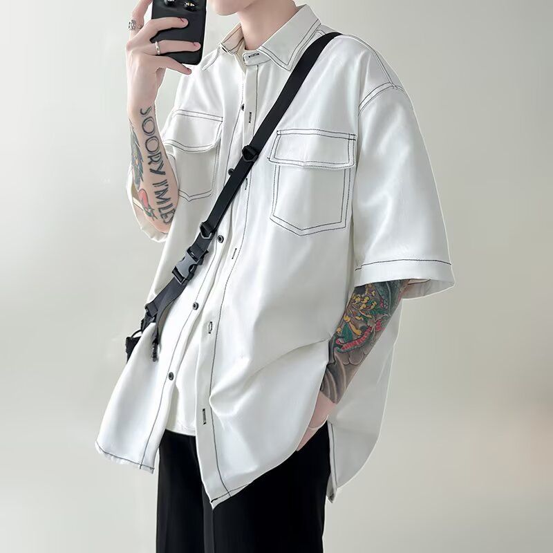 1506/Q5630/P36复古衬衫男夏装学生宽松趣味新款男装上衣外穿,男装衬衫,星座1506
