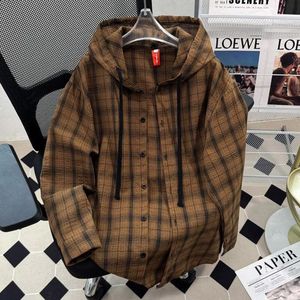 1506/Q13070/P42美拉德格纹衬衫男长袖宽松休闲情侣美式复古外套