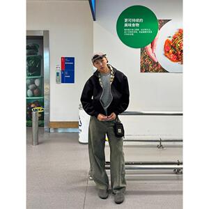 1506/QA2500/P60黄格纹双面穿双开拉链卫衣男女秋冬季连帽外套2图片