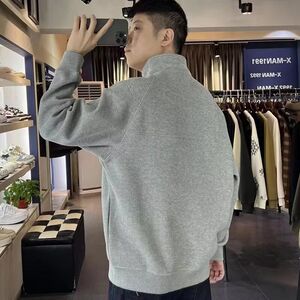 1506/QJA1600/P42肌理感重磅加绒半拉链卫衣男春秋新款外套上衣2图片