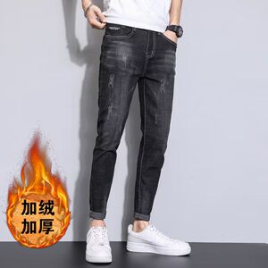 1506/Q1815加绒0/P49秋冬季牛仔裤男士加绒潮牌修身小直筒长裤1图片