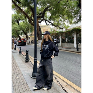 1506/QA2340/P54新款美式街头连帽卫衣外套开衫男女复古短款上衣2图片
