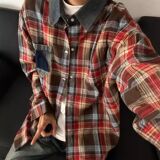 1506/QJ020/P44美式复古长袖格子衬衫男秋牛仔领黄色格纹外套2，男装衬衫，星座1506
