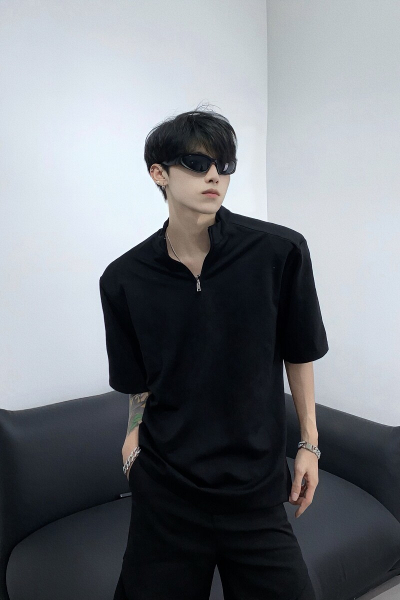 1506/QT170/P40美式高街半拉链短袖男夏季潮宽松t恤五分袖,男装T恤,星座1506