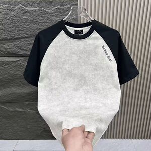 1506/QT710/P34重磅285G撞色插肩短袖夏季百搭男女宽松休闲T恤图片