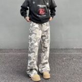 1506/QK11550/P43街头风灰白迷彩工装牛仔裤男直筒拖地裤2025年，男装牛仔裤，星座1506