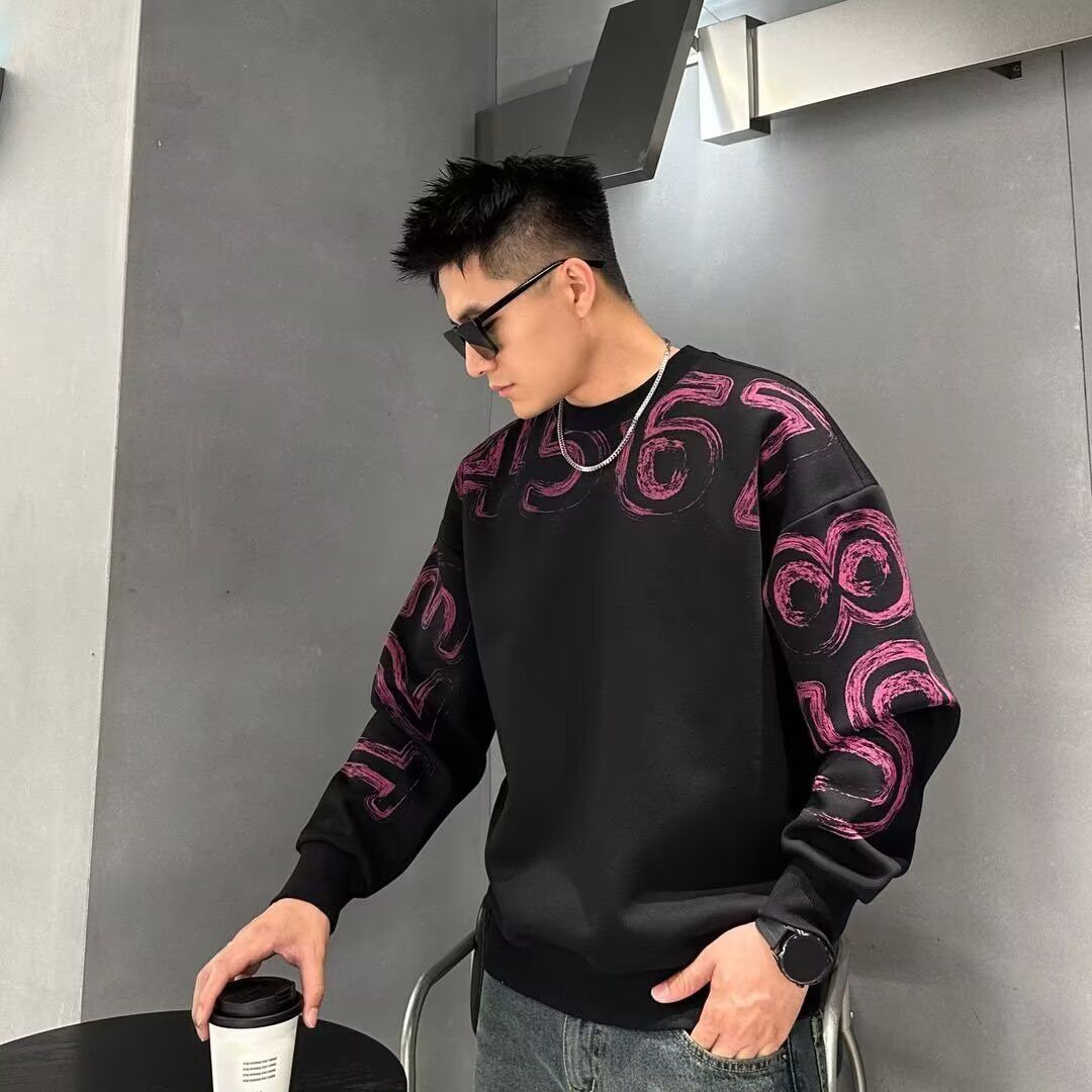 1506/QD3370/P41秋冬重磅时尚百搭印花宽松卫衣男潮圆领长袖潮ins,男装卫衣,星座1506