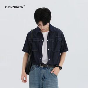1506/QC1510/P54夏季男士工装牛仔短袖日系百搭衬衣宽松复古衬衫图片