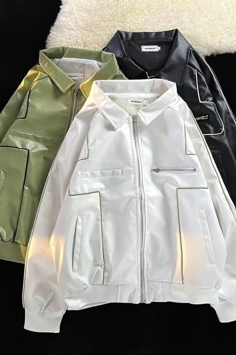 1506/QA99双层PU皮0/P59美式复古白色皮衣外套男春秋炸街潮1,男装皮衣,星座1506