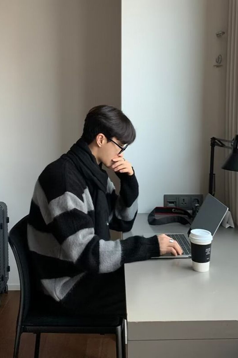 1506/QM010/P55男条纹痞帅韩系设计感小众大朗针织衫卫衣外套1,男装针织衫/毛衣,星座1506
