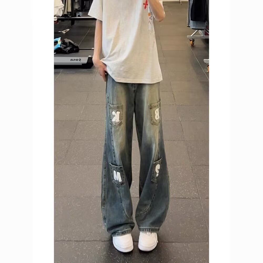 1506/QT89020/P49多口袋弯刀牛仔裤男女宽松阔腿长裤子2025年1,女装休闲裤,星座1506